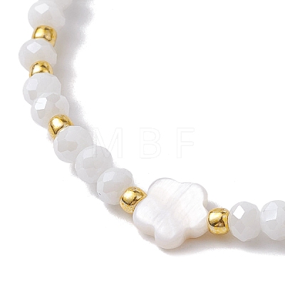 Flower Natural Shell & Glass Beaded Stretch Bracelet BJEW-JB10184-02-1