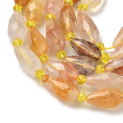 Natural Yellow Hematoid Quartz/Golden Healer Quartz Beads Strands G-G453-F06-8x16mm-1