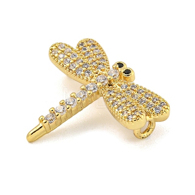 Rack Plating Brass Pave Clear & Black Cubic Zirconia Dragonfly Links Connector Charms KK-Z053-15G-1