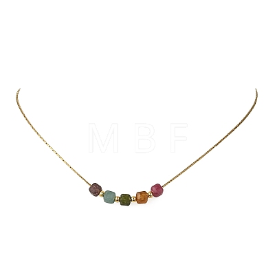 Natural Multicolor Tourmaline Faceted Beaded Pendant 304 Stainless Steel Boston Link Chain Necklaces NJEW-JN06419-02-1