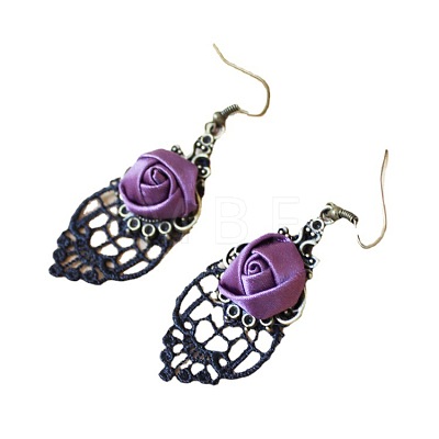 Alloy Rose Lace Ribbon Dangle Earrings FS-WGCF5EC-01-1
