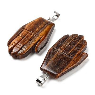 Natural Tiger Eye Carved Pendants G-K369-01P-03-1