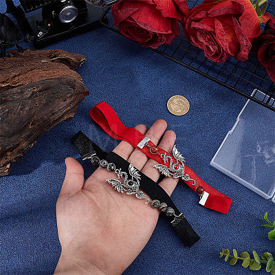 2Pcs 2 Styles Natural Red Jasper with Natural Black Silk Stone Bead Elastic Bookmark AJEW-BM0001-53-1