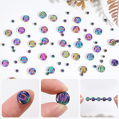104Pcs Flat Round with Letter Electroplated Glass Beads GLAA-PA0001-81-1