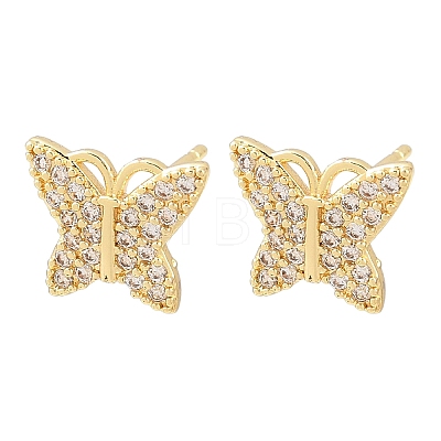 Brass Micro Pave Clear Cubic Zirconia Stud Earrings EJEW-F400-02D-G-1