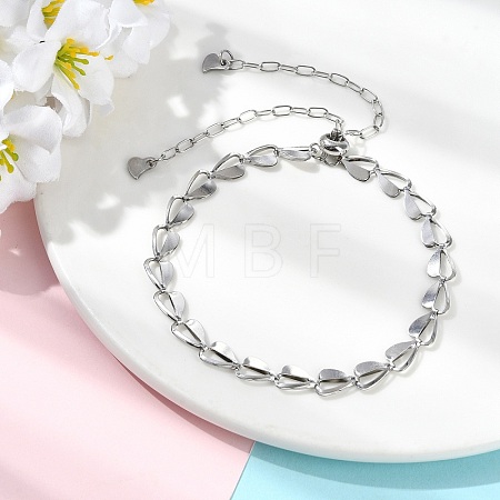 Adjustable Brass Heart Link Slider Bracelets for Women BJEW-JB13600-02-1