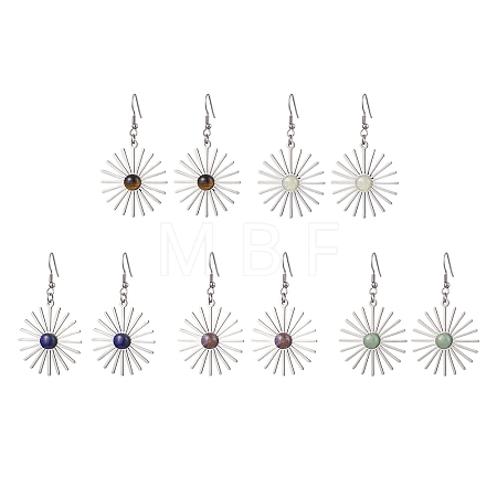 Star 201 Stainless Steel Natural Gemstone Dangle Earrings for Women EJEW-JE05835-1