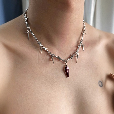 Halloween Alloy Spiked Thorns Link Dark Red Coffin Shaped Pendant Necklaces for Women NJEW-K294-01P-1