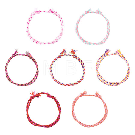 7Pcs 7 Colors Bohemian Cotton Cord Braided Bracelets BJEW-TA0001-29-1