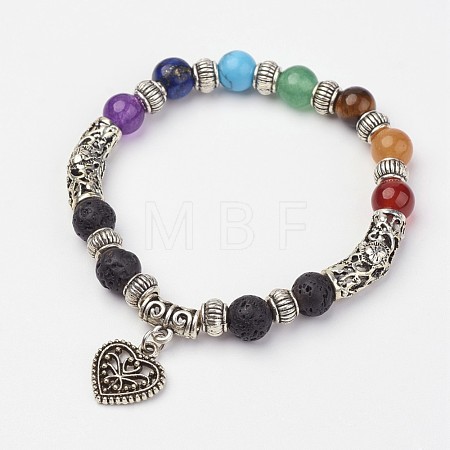 Gemstone Beaded Stretch Bracelets X-BJEW-P065-04-1