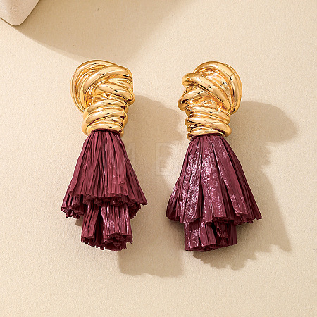 Alloy & Raffia Tassel Stud Earrings FS-WG3975A-01-1