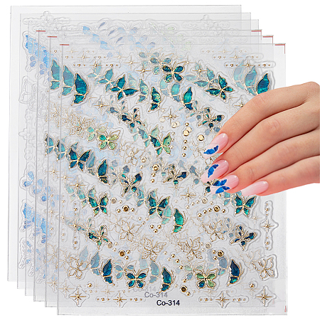 6 Sheets 2 Styles Butterfly Pattern PET Plastic Nail Art Stickers DIY-HS0002-06-1