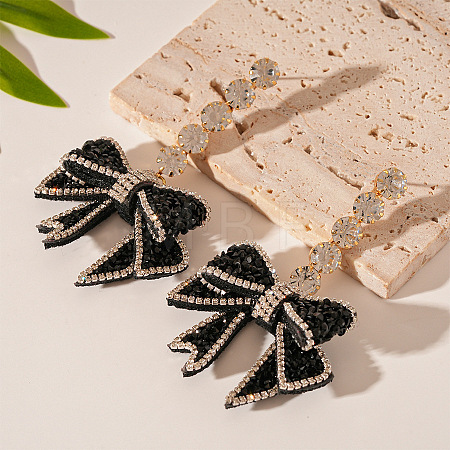 Bowknot Brass Rhinestone Dangle Stud Earrings FS-WGF8F1F-01-1