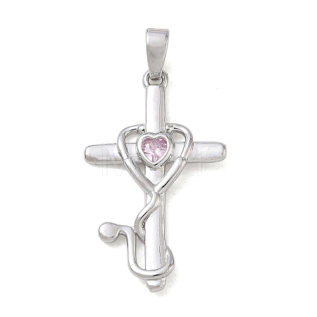 Brass Micro Pave Pink Cubic Zirconia Pendants CU-CBA280C-09P-1