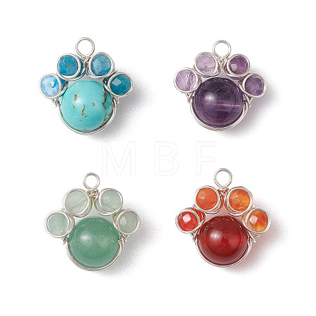 4Pcs 4 Styles Copper Wire Wrapped Natural & Synthetic Mixed Gemstone Faceted Beaded Pendants PALLOY-TA00168-02-1