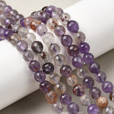 Natural Purple Phantom Quartz Purple Lodolite Quartz Round Beads Strands G-Z127-B01-6mm-1