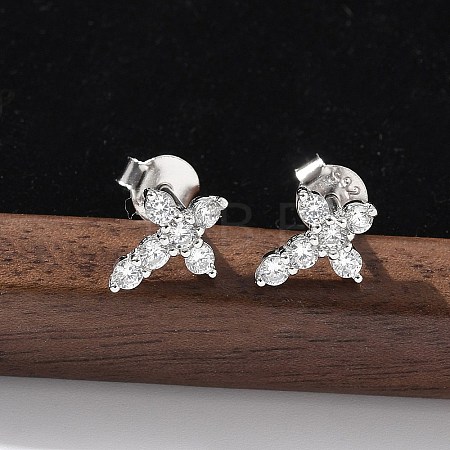 925 Sterling Silver Clear Cubic Zirconia Stud Earrings EJEW-Q032-01B-P-1