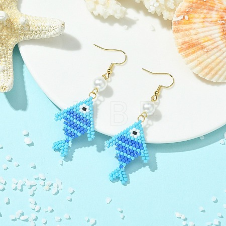 304 Stainless Steel with Glass Cylinder Seed Beads Dangle Earrings EJEW-MZ00815-02-1