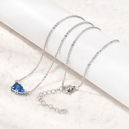 Brass Pave Cubic Zirconia Rectangle and Heart Pendant Cable Chain Necklaces KK-CBAB173-04P-08-1