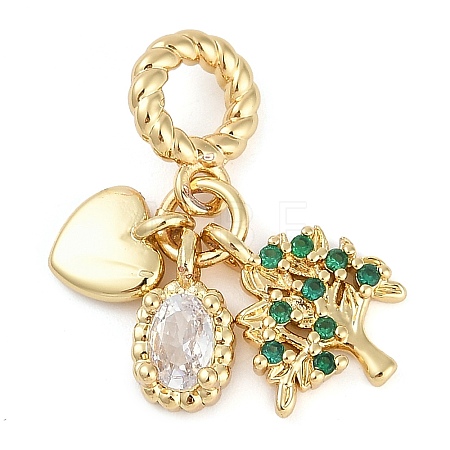 Rack Plating Brass Clear & Green Cubic Zirconia European Dangle Charms KK-P287-24G-1