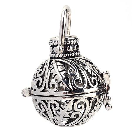 Rack Plating Brass Cage Pendants KK-S751-015AS-1