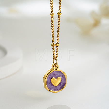 304 Stainless Steel Enamel Flat Round Pendant Necklaces for Women FS-WGF87E1-02-1