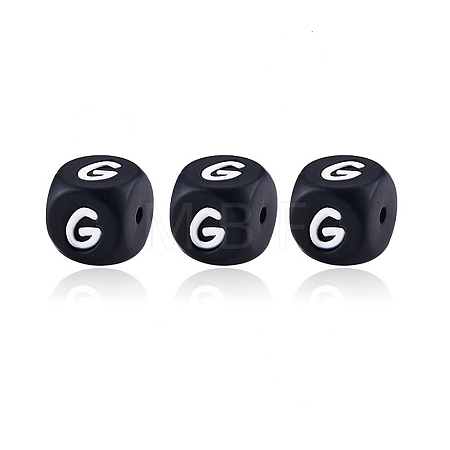20Pcs Black Cube Letter Silicone Beads 12x12x12mm Square Dice Alphabet Beads with 2mm Hole Spacer Loose Letter Beads for Bracelet Necklace Jewelry Making JX433G-1