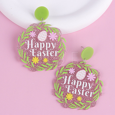Easter Acrylic Glitter Powder Dangle Stud Earrings FS-WG58748-01-1