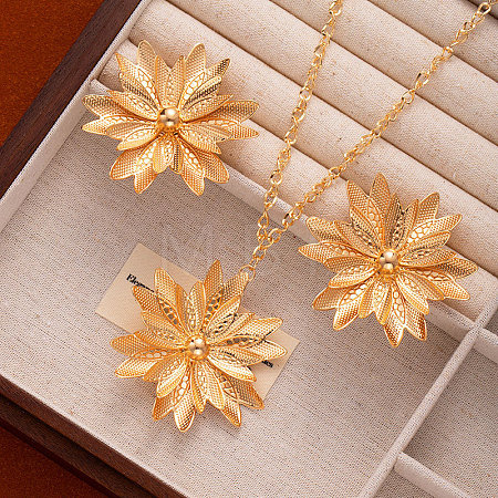 Flower Alloy Pendant Necklaces & Stud Earrings Sets FS-WGA42C5-08-1