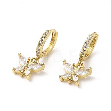 Rack Plating Brass Butterfly Dangle Stud Earrings with Cubic Zirconia EJEW-D061-59G-1