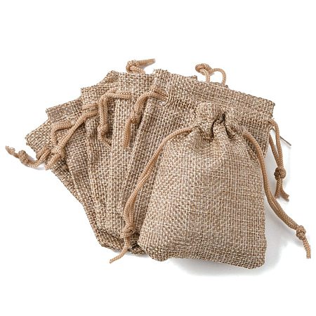 Polyester Imitation Burlap Packing Pouches Drawstring Bags ABAG-R005-9x7-01-1