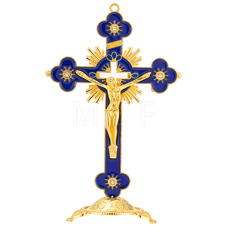 Religion Alloy Enamel Crucifix Cross Statue Display Decorations DJEW-WH0043-105E-1