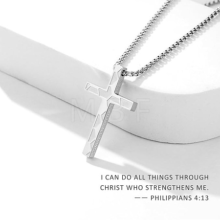 304 Stainless Steel Football Bible Verse Philippians 4:13 Cross Pendant Necklaces for Men WG7E31E-02-1