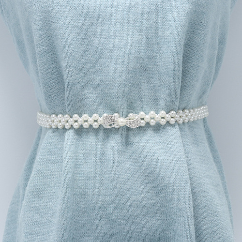 White Plastic Imitation Pearl Beaded Stretch Waist Chains WG08E4F-03-1