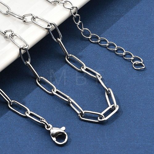 304 Stainless Steel Paperclip Chain Necklaces for Women Men NJEW-G161-01P-1