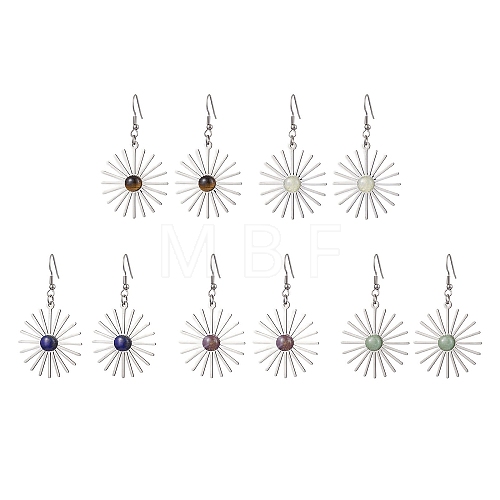 Star 201 Stainless Steel Natural Gemstone Dangle Earrings for Women EJEW-JE05835-1