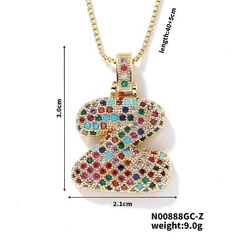 Brass Pave Colorful Cubic Zirconia Letter Pendant Box Chain Necklaces NU0575-26-1