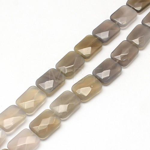 Faceted Rectangle Natural Grey Agate Beads Strands G-R304-08-1