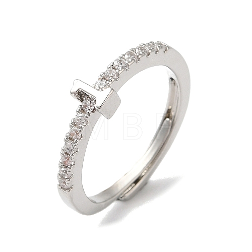 Rack Plating Brass Clear Cubic Zirconia Number 1 Adjustable Rings for Women RJEW-S407-09P-01-1