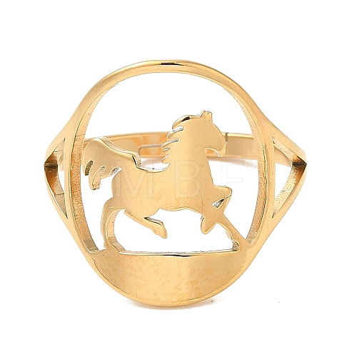 Ion Plating(IP) 304 Stainless Steel Horse Adjustable Ring for Women RJEW-M149-21G-1