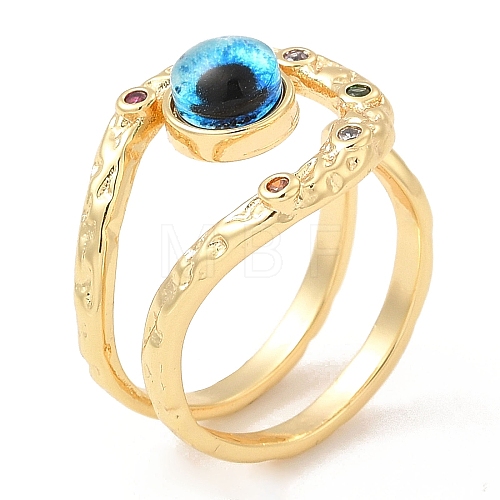 Resin Evil Eye Open Cuff Ring with Cubic Zirconia RJEW-E069-02G-01-1