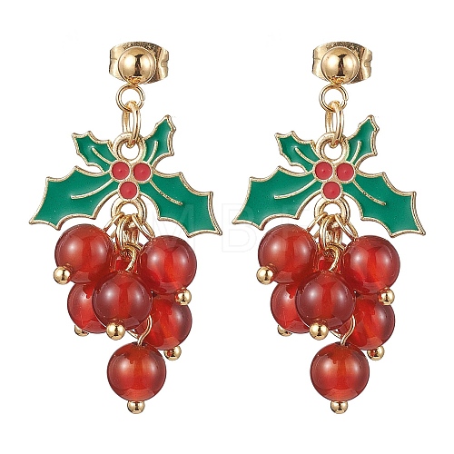 Cherry Alloy Enamel and Carnelian Beads  Studs Earring EJEW-TA00445-1