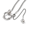 304 Stainless Steel Micro Pave Clear Cubic Zirconia Ring Pendant Twisted Chain Lariat Necklaces NJEW-P318-01P-2
