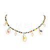 Natural Shell Evil Eye & Pearl Bib Necklace with Glass Seed Beaded Chains NJEW-TA00104-2