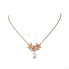 Electroplate Glass Beaded Flower Teardrop Pendant 304 Stainless Steel Cable Chain Necklaces NJEW-MZ00156-02-4