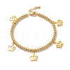 Vacuum Plating 304 Stainless Steel Crown Charm Bracelet with 201 Stainless Steel Round Beads for Women BJEW-B057-23G-1