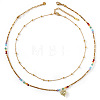 Rainbow Glass & Natural Stone & Brass Beaded Stainless Steel Chain Double Layer Necklaces with Heart Pendant for Beach Vacation Accessories TH6527-1-1