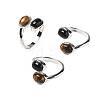 Natural Black Agate & Tiger Eye Finger Rings RJEW-A068-02P-03-4