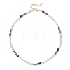 Synthetic Non-magnetic Hematite & Natural Rainbow Moonstone & Garnet & Amethyst Round Cube and Natural Pearl Rice Beaded Necklaces NJEW-JN05868-02-4