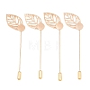 Brass Stick Lapel Pins Flat Round Settings with Iron Leaf KK-A301-03KCG-1
